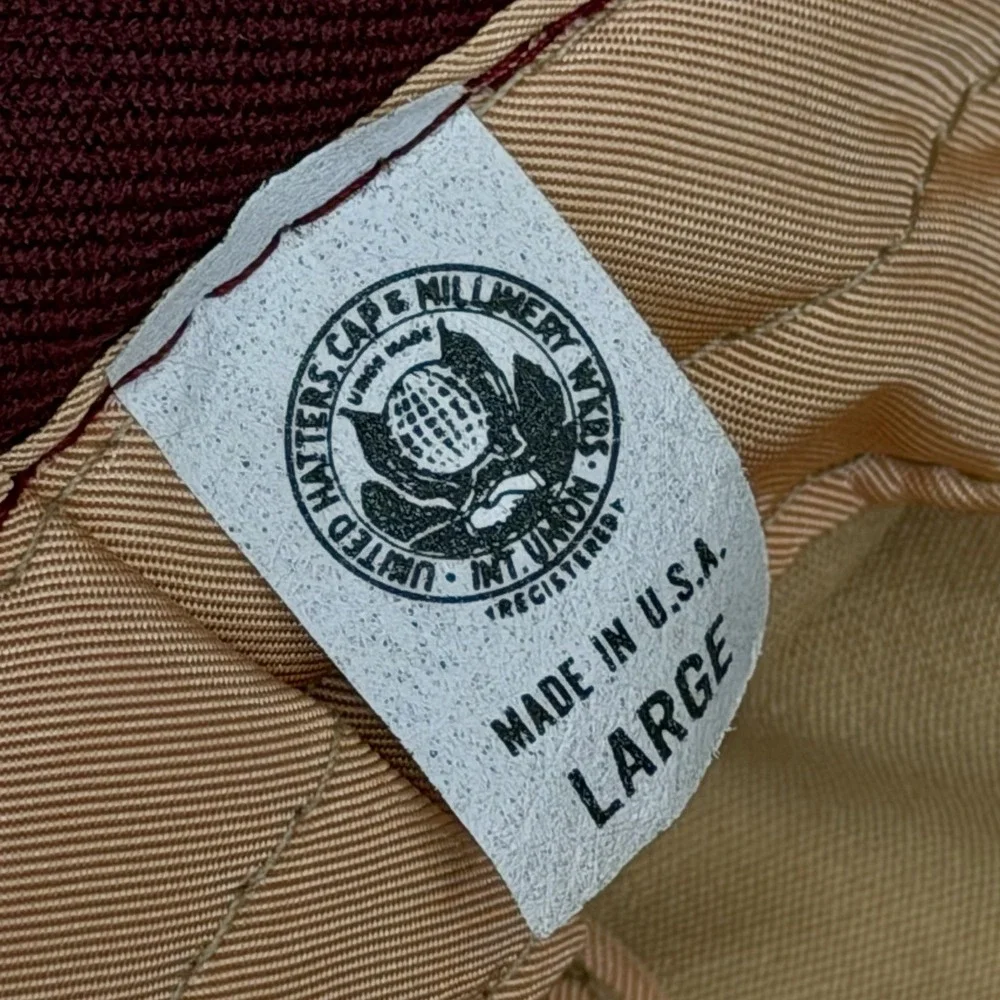 Vintage Etienne Aigner 60s Bucket Hat Union Label USA Tan/Burgundy Sz L Mens USA